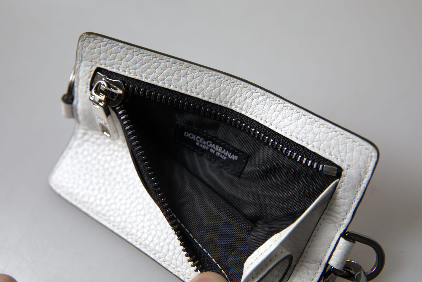 Dolce & Gabbana Herren-Geldbörse mit Logo und Lanyard, Weiß