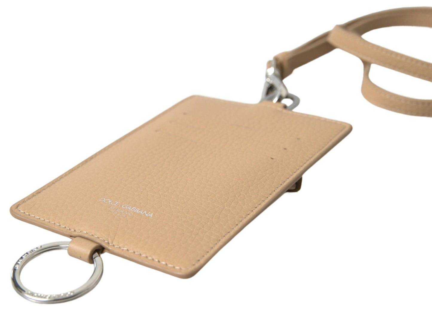 Dolce & Gabbana Beige Leder Lanyard Logo Kartenhalter Herren Geldbörse