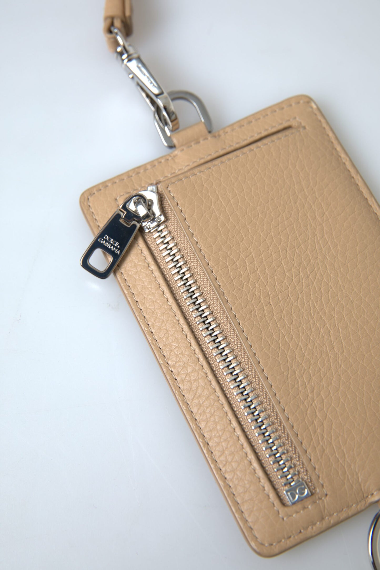 Dolce & Gabbana Beige Leder Lanyard Logo Kartenhalter Herren Geldbörse