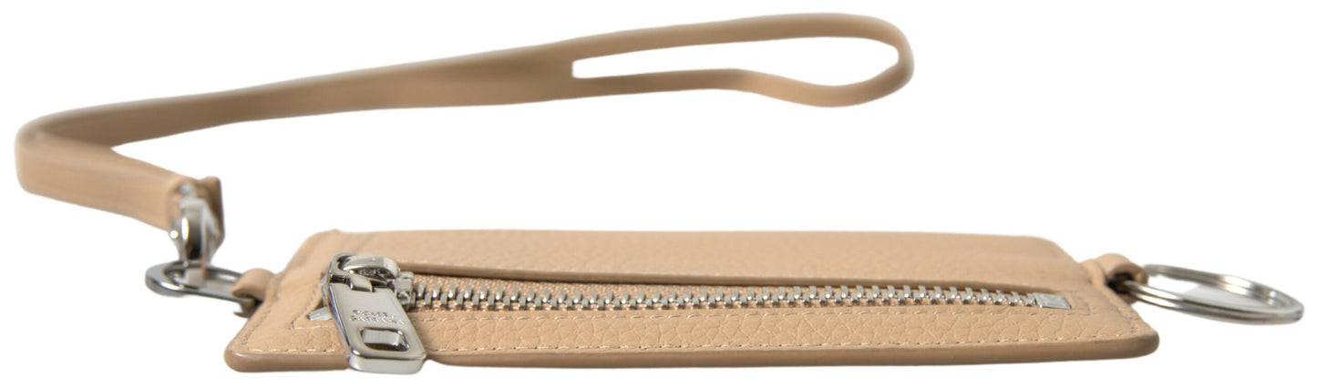 Dolce & Gabbana Beige Leder Lanyard Logo Kartenhalter Herren Geldbörse