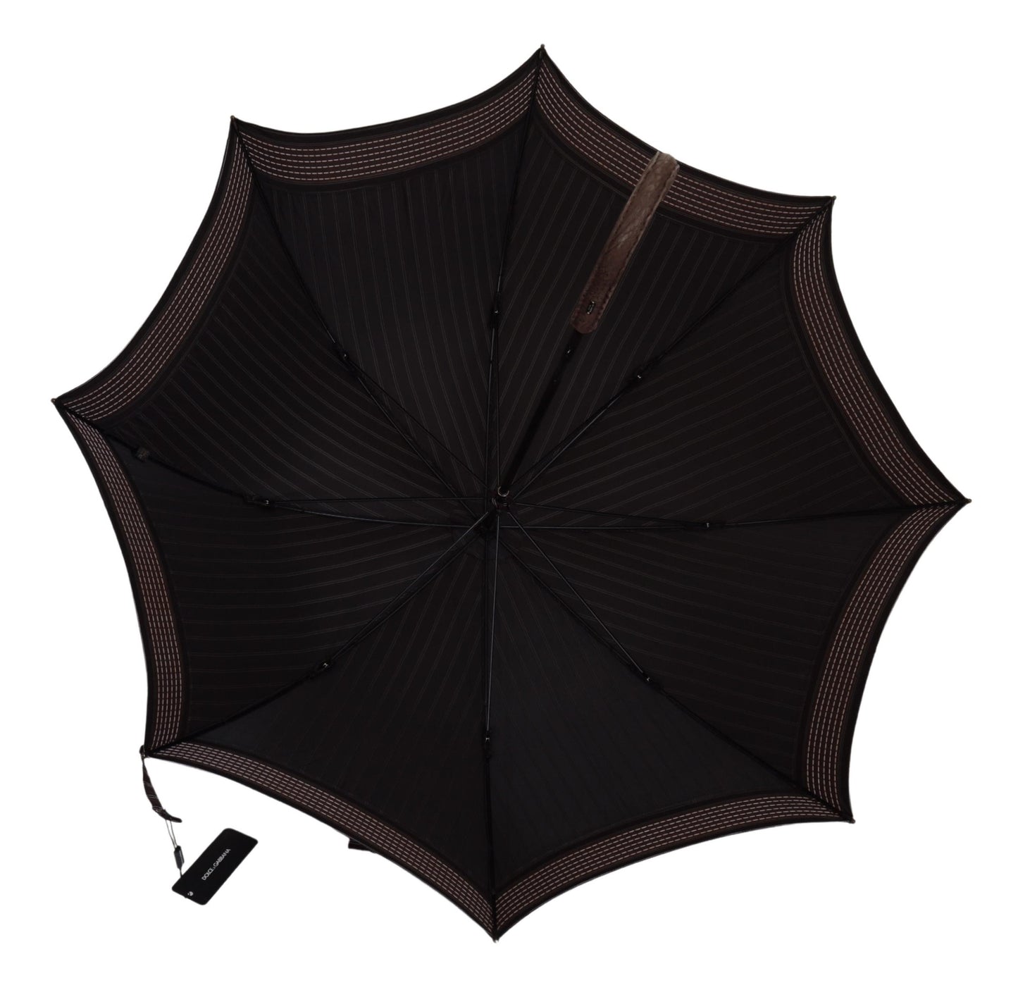 Dolce & Gabbana – Braun gestreifter Sartoria-Regenschirm mit Ledergriff