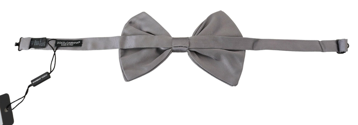 Dolce & Gabbana Fliege Herren Silbergrau Seide Verstellbarer Hals Papillon