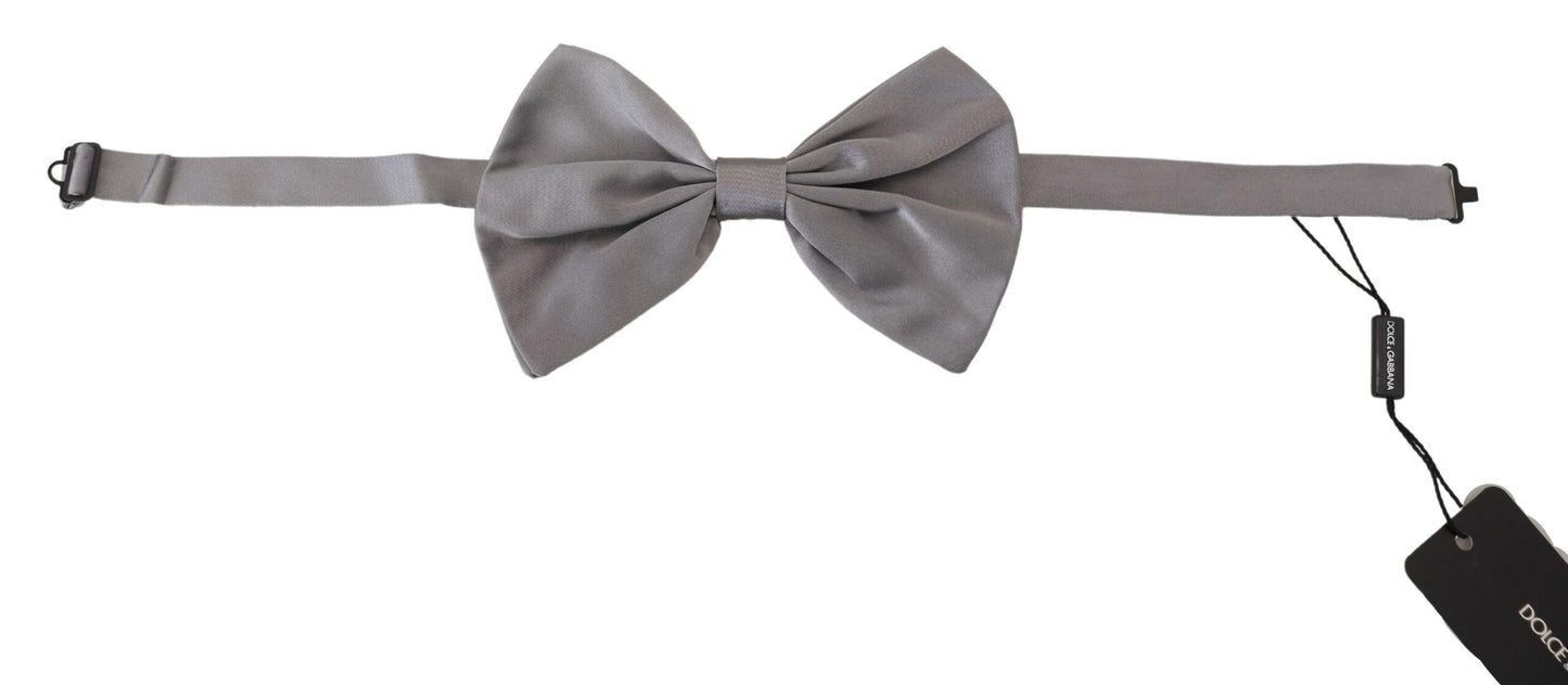 Dolce & Gabbana Fliege Herren Silbergrau Seide Verstellbarer Hals Papillon