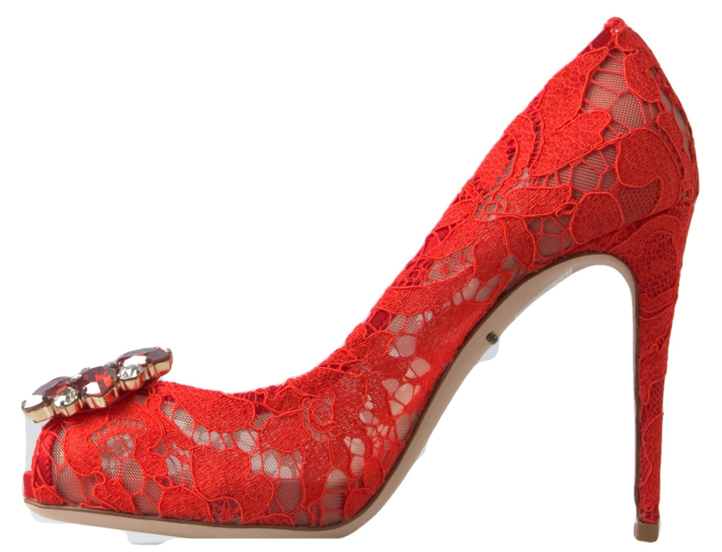 Dolce & Gabbana Rote Taormina-Pumps mit Spitzenabsatz und Kristallen