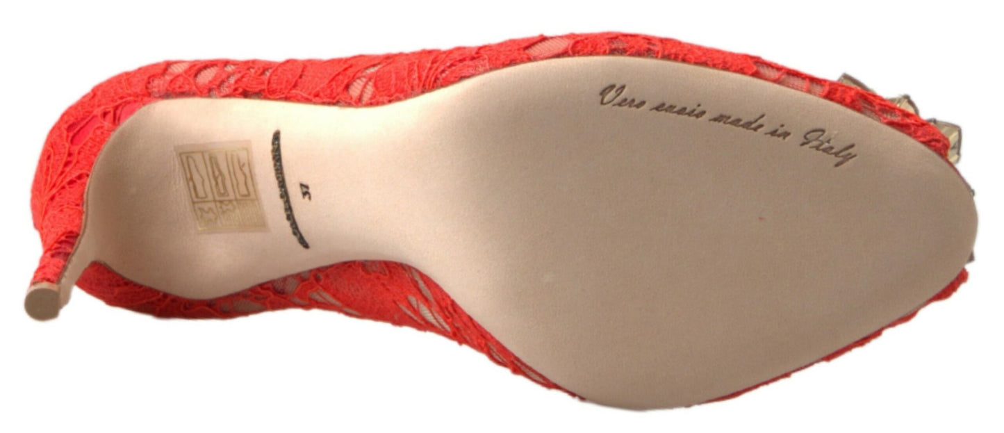 Dolce & Gabbana Rote Taormina-Pumps mit Spitzenabsatz und Kristallen