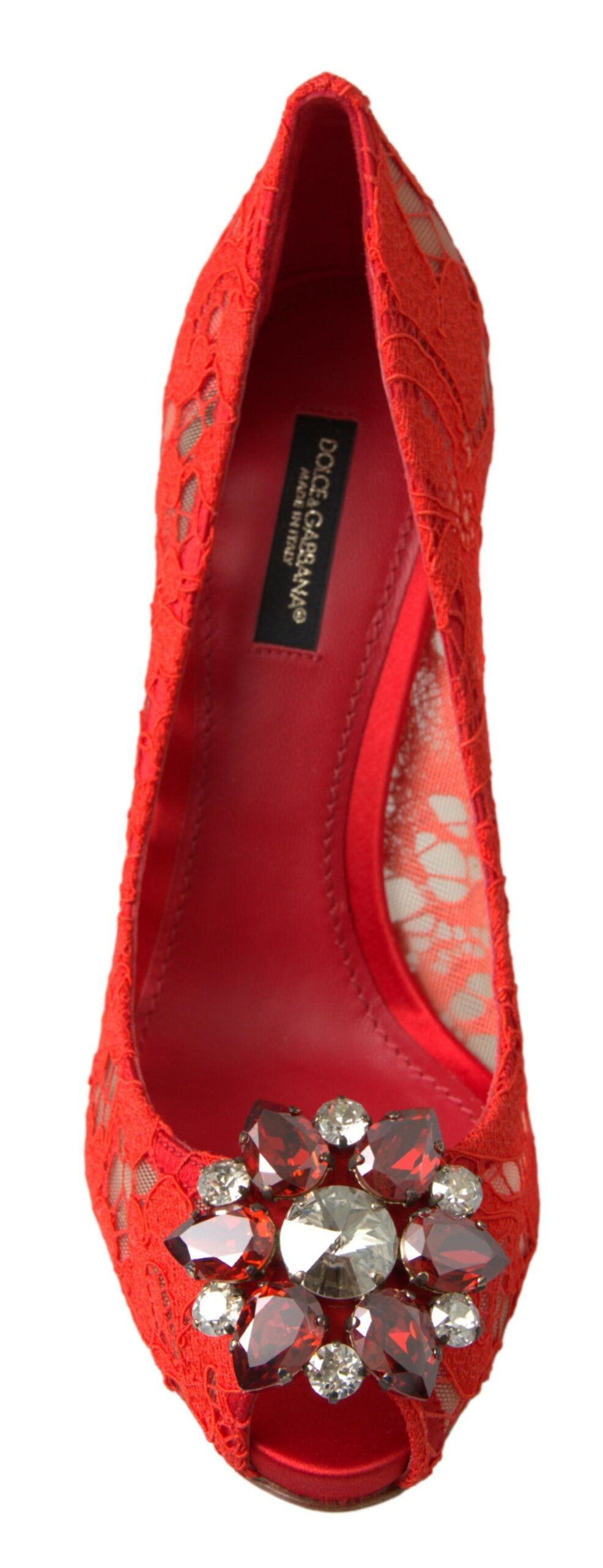 Dolce & Gabbana Rote Taormina-Pumps mit Spitzenabsatz und Kristallen
