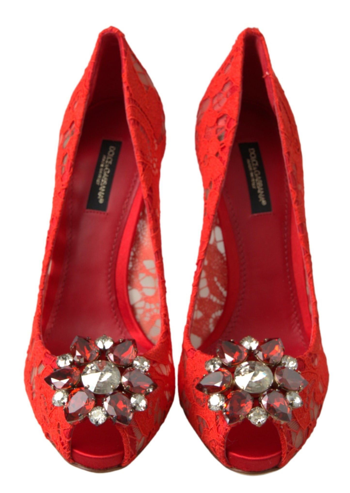 Dolce & Gabbana Rote Taormina-Pumps mit Spitzenabsatz und Kristallen