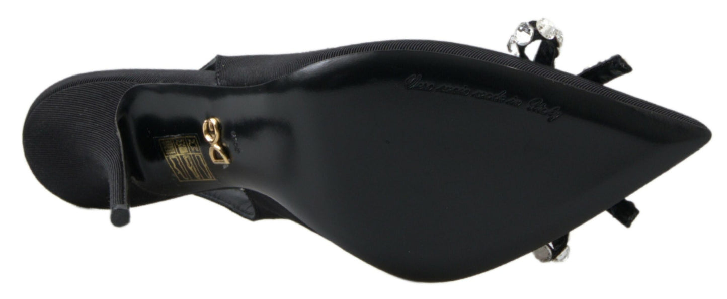 Dolce & Gabbana – Schwarze Schuhe mit Slingback-Absatz und Kristallverzierung