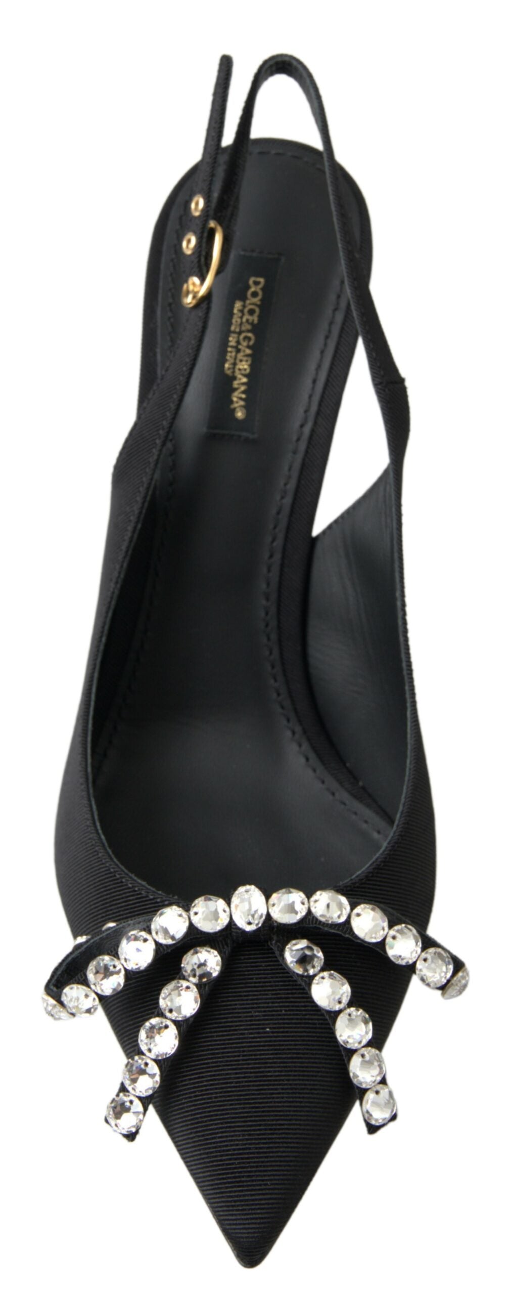 Dolce & Gabbana – Schwarze Schuhe mit Slingback-Absatz und Kristallverzierung