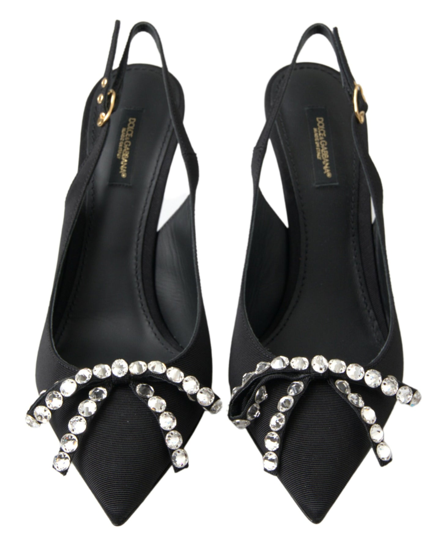 Dolce & Gabbana – Schwarze Schuhe mit Slingback-Absatz und Kristallverzierung