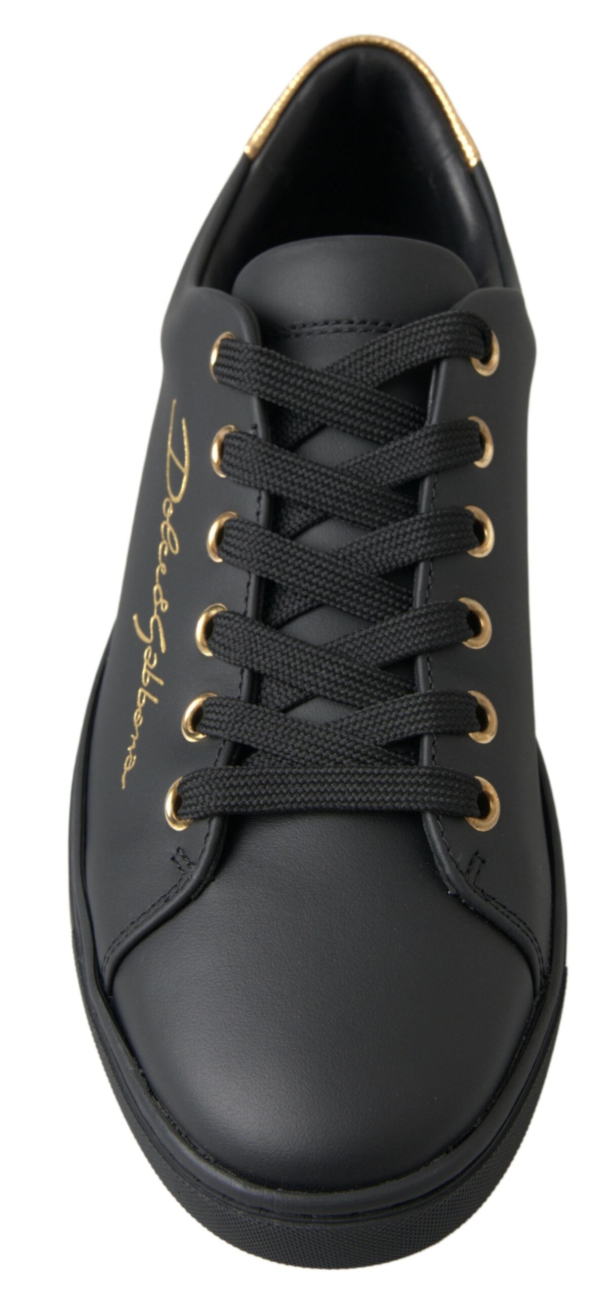 Dolce & Gabbana Klassische Sneakers aus schwarzem und goldenem Leder