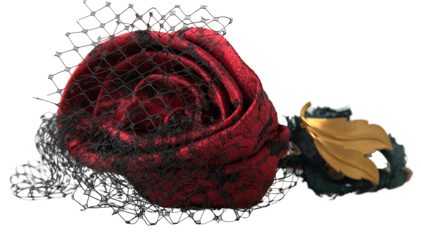 Dolce & Gabbana Rotes Haarband mit mehrfarbigem Rosen-Seidenkristall-Netzlogo-Diadem