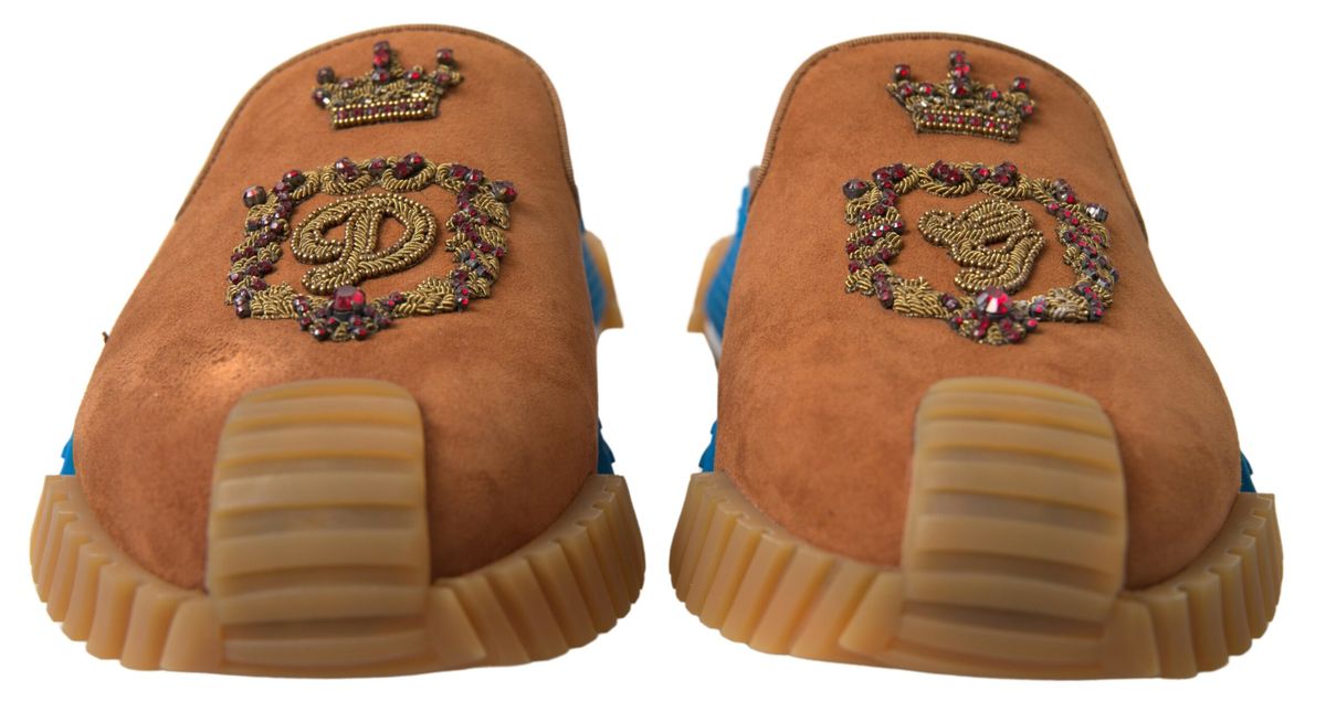 Dolce & Gabbana – NS1 – Slides-Sandalen aus braunem Wildleder mit Kronenlogo