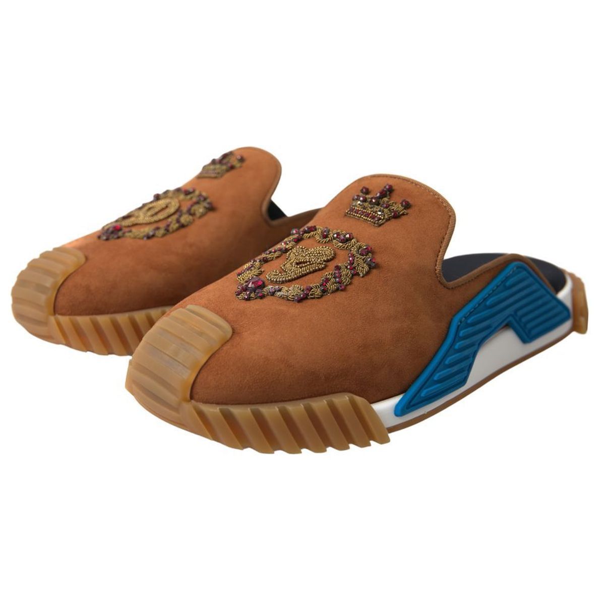 Dolce & Gabbana – NS1 – Slides-Sandalen aus braunem Wildleder mit Kronenlogo