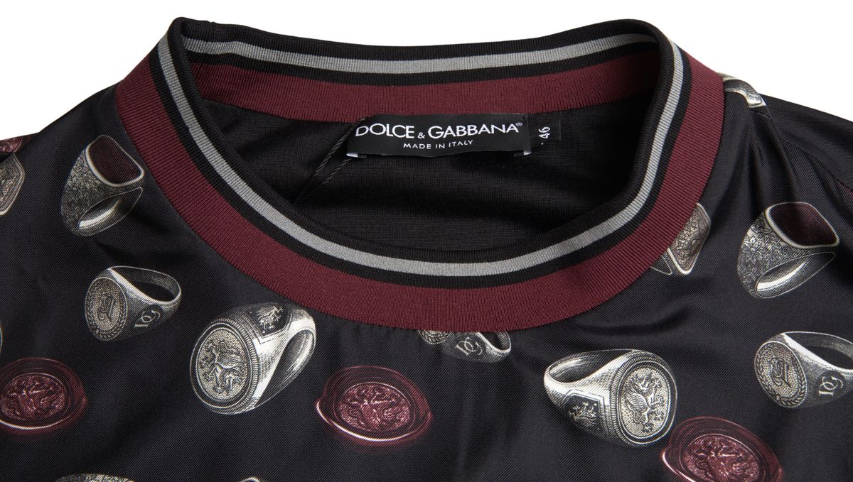 Dolce & Gabbana – Schwarzer Seidenpullover mit Rundhalsausschnitt und Ringprint
