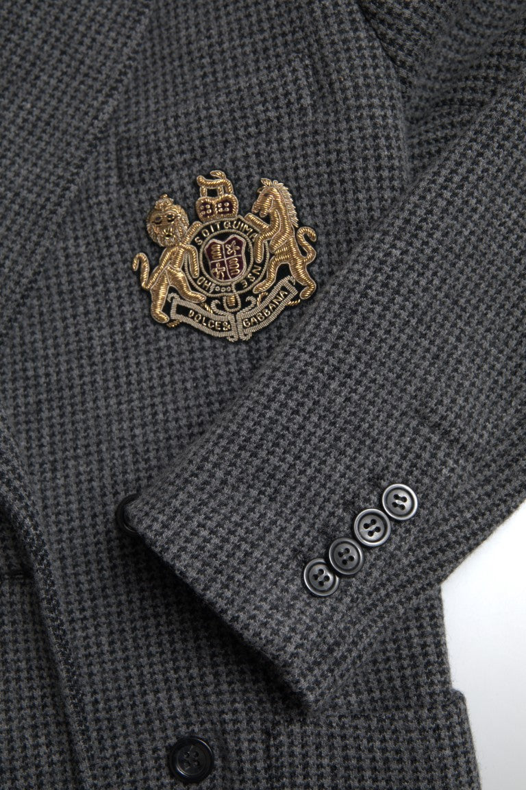 Dolce & Gabbana – Zweireihiger Blazer mit Logo-Stickerei in Grau