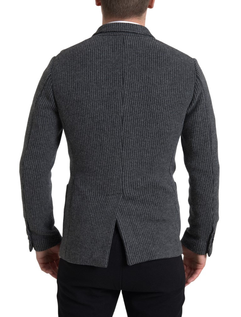 Dolce & Gabbana – Zweireihiger Blazer mit Logo-Stickerei in Grau
