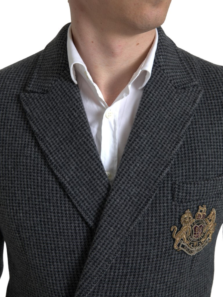 Dolce & Gabbana – Zweireihiger Blazer mit Logo-Stickerei in Grau
