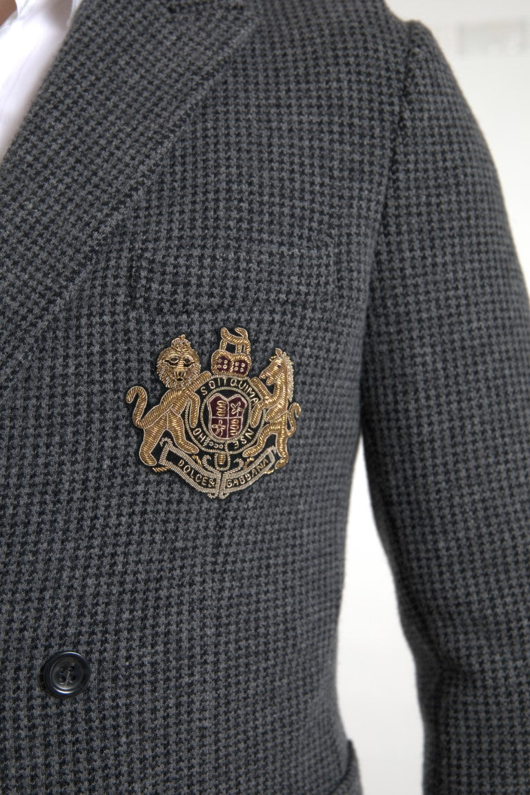 Dolce & Gabbana – Zweireihiger Blazer mit Logo-Stickerei in Grau
