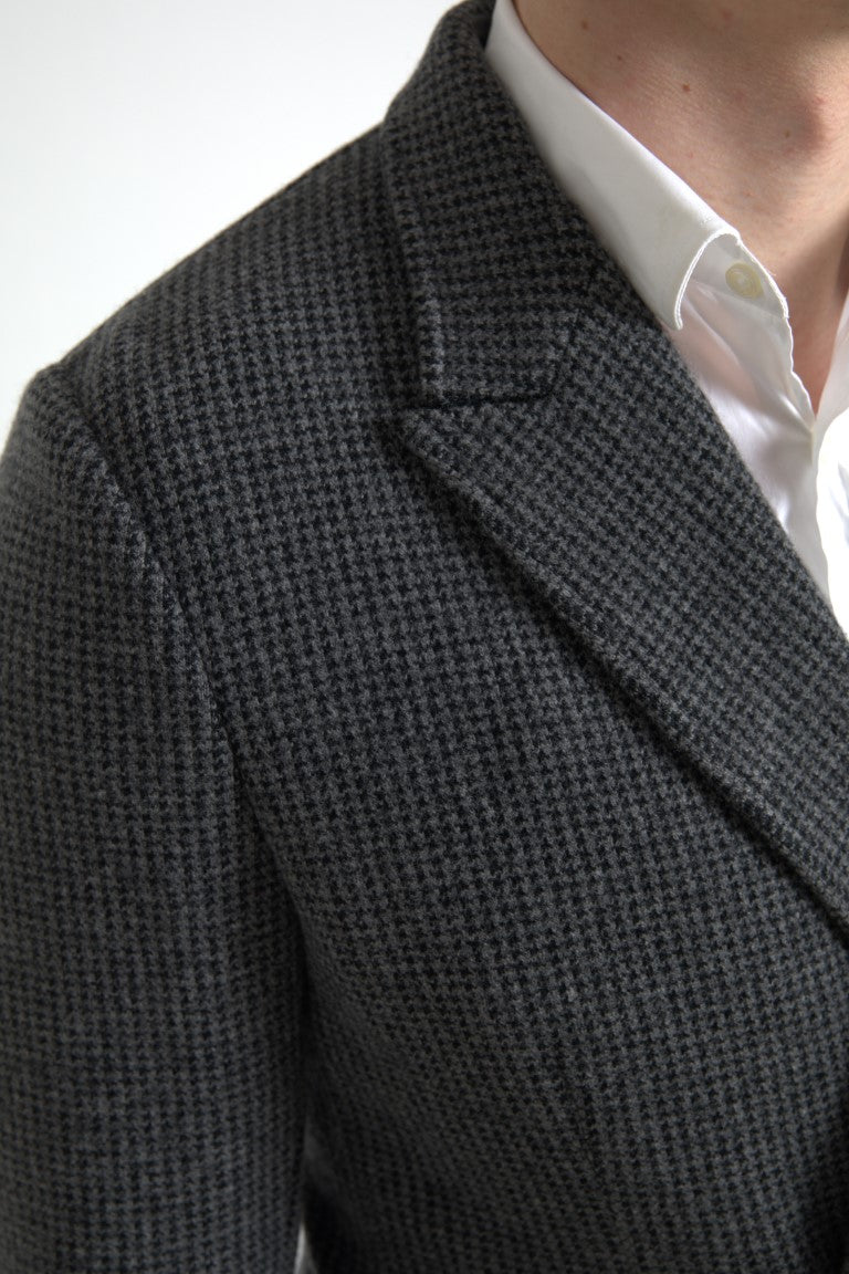Dolce & Gabbana – Zweireihiger Blazer mit Logo-Stickerei in Grau