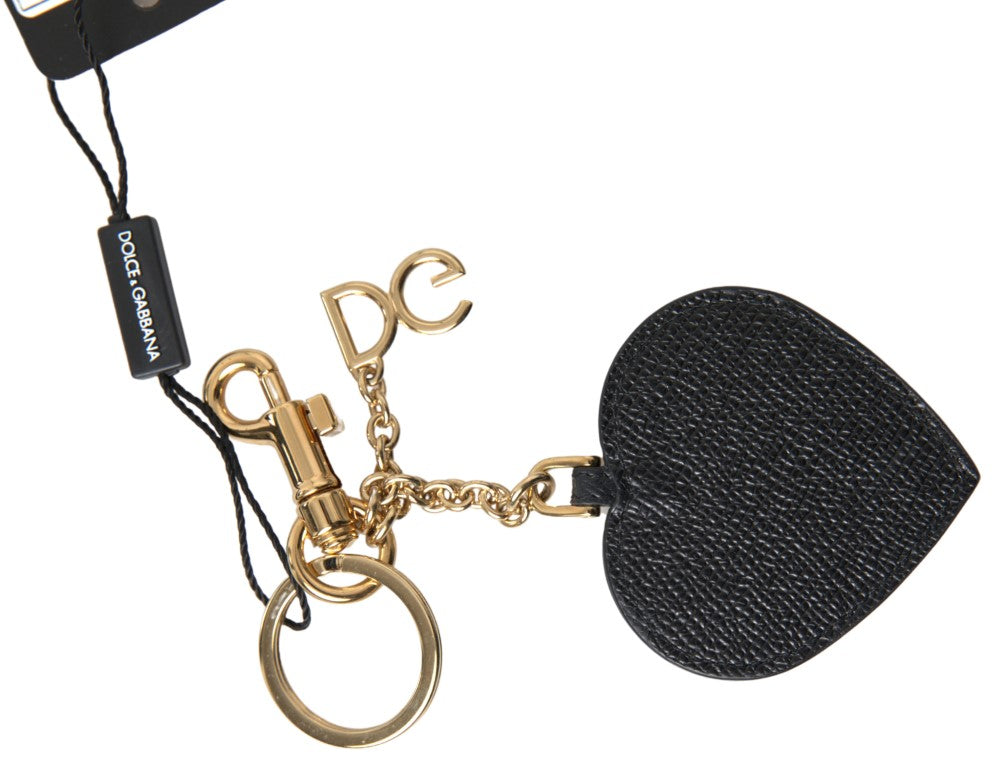 Dolce & Gabbana Schlüsselanhänger aus Leder mit Herz in Schwarz und Fuchsia, goldfarbenes Metall