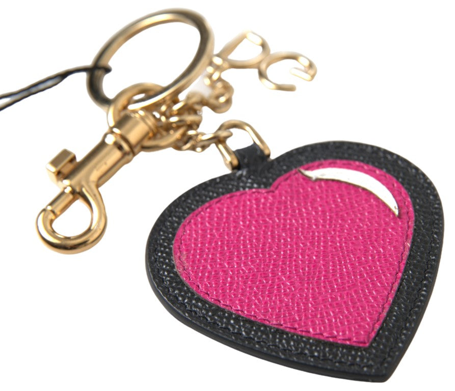Dolce & Gabbana Schlüsselanhänger aus Leder mit Herz in Schwarz und Fuchsia, goldfarbenes Metall