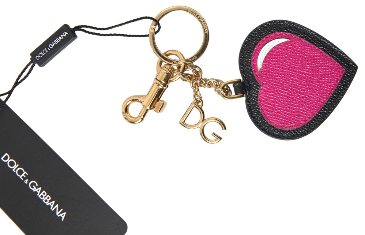 Dolce & Gabbana Schlüsselanhänger aus Leder mit Herz in Schwarz und Fuchsia, goldfarbenes Metall