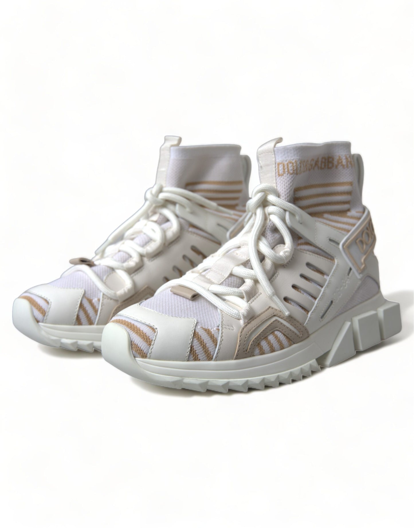 Dolce & Gabbana Weiß Beige Sorrento Socken Sneakers Schuhe