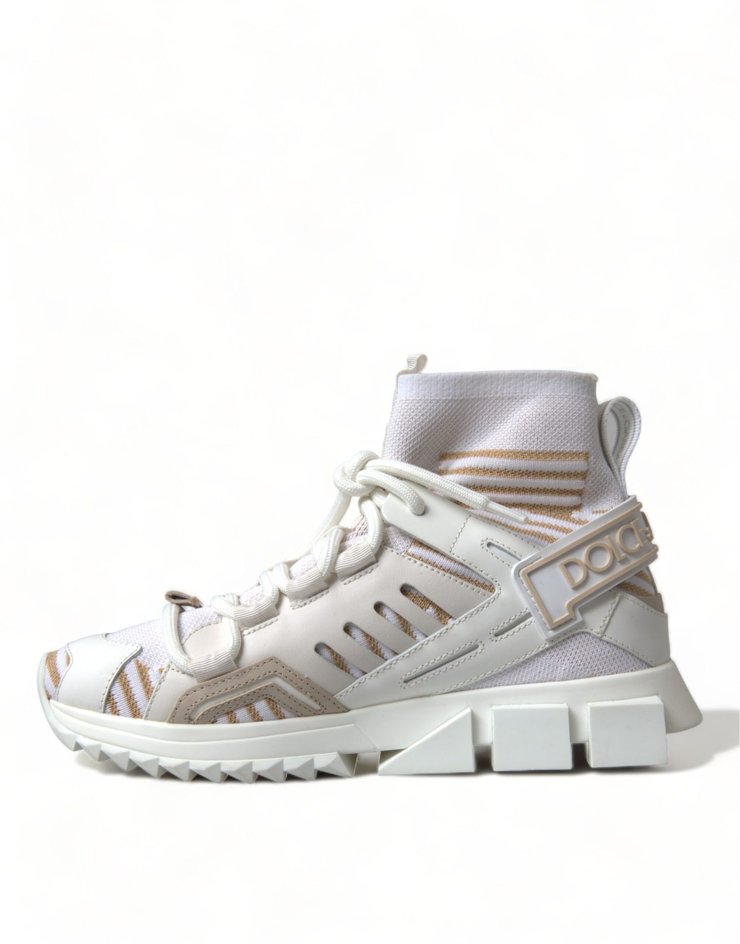 Dolce & Gabbana Weiß Beige Sorrento Socken Sneakers Schuhe
