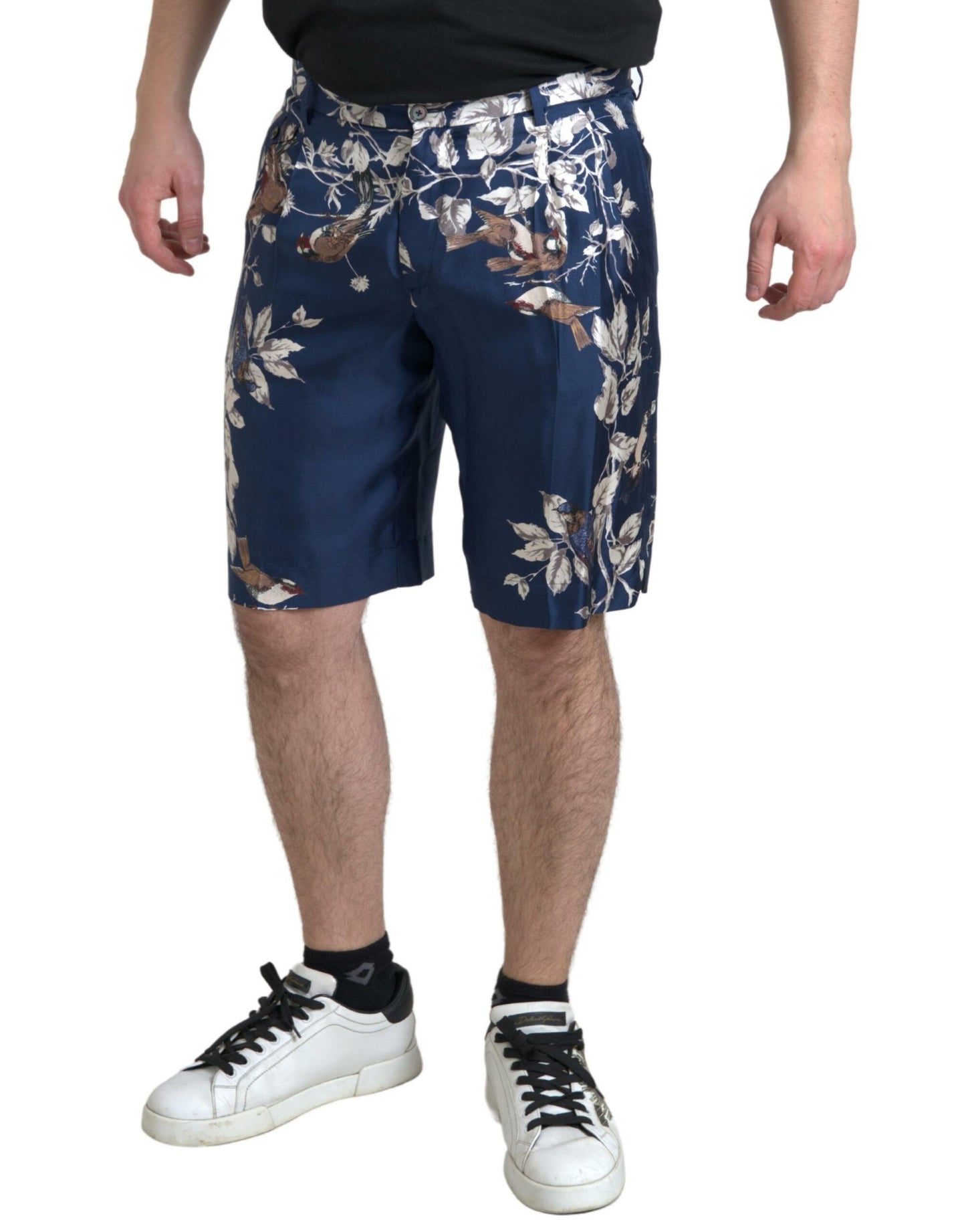Dolce & Gabbana – Blaue Bermudashorts aus Seide mit Blumendruck für Herren