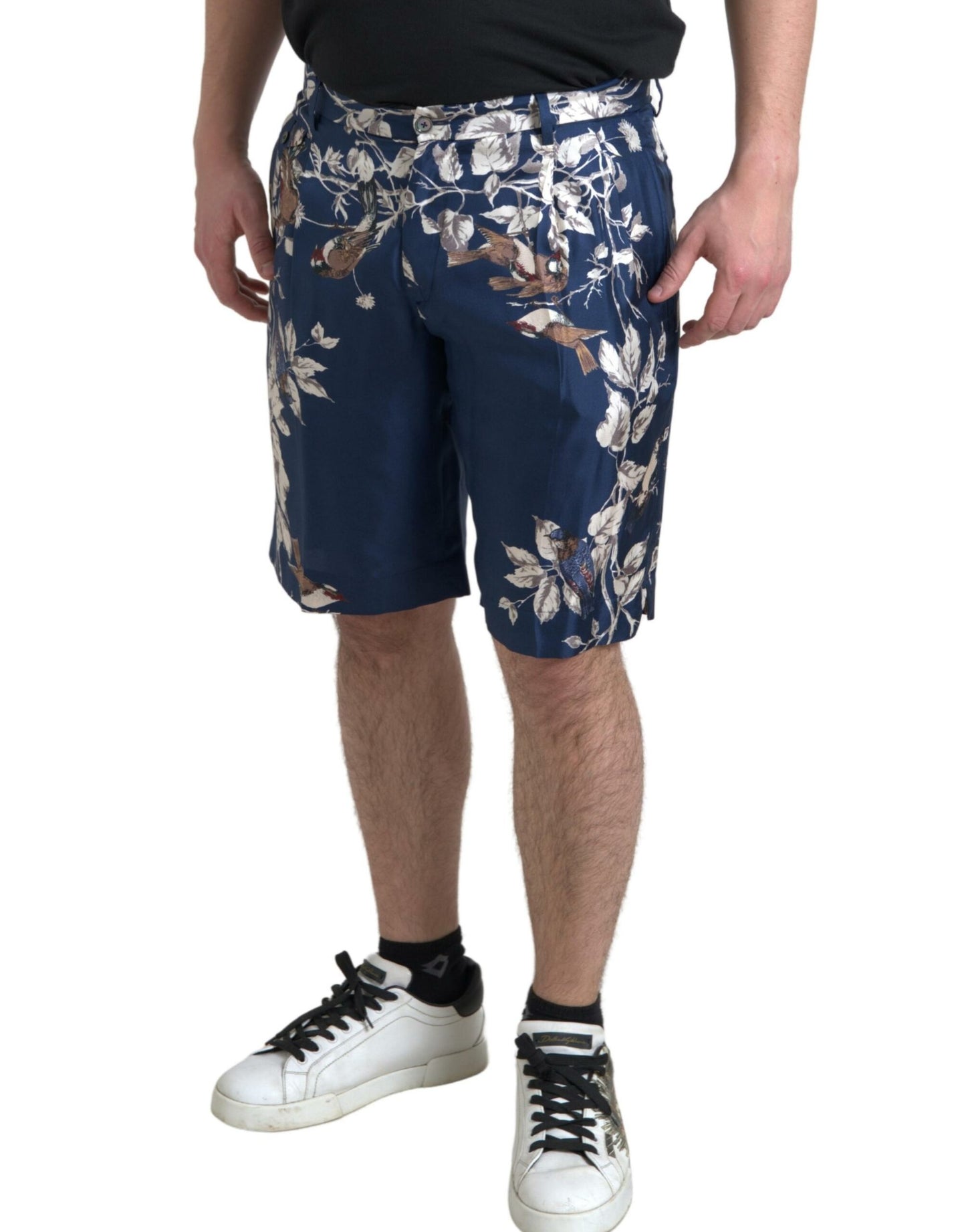 Dolce & Gabbana – Blaue Bermudashorts aus Seide mit Blumendruck für Herren