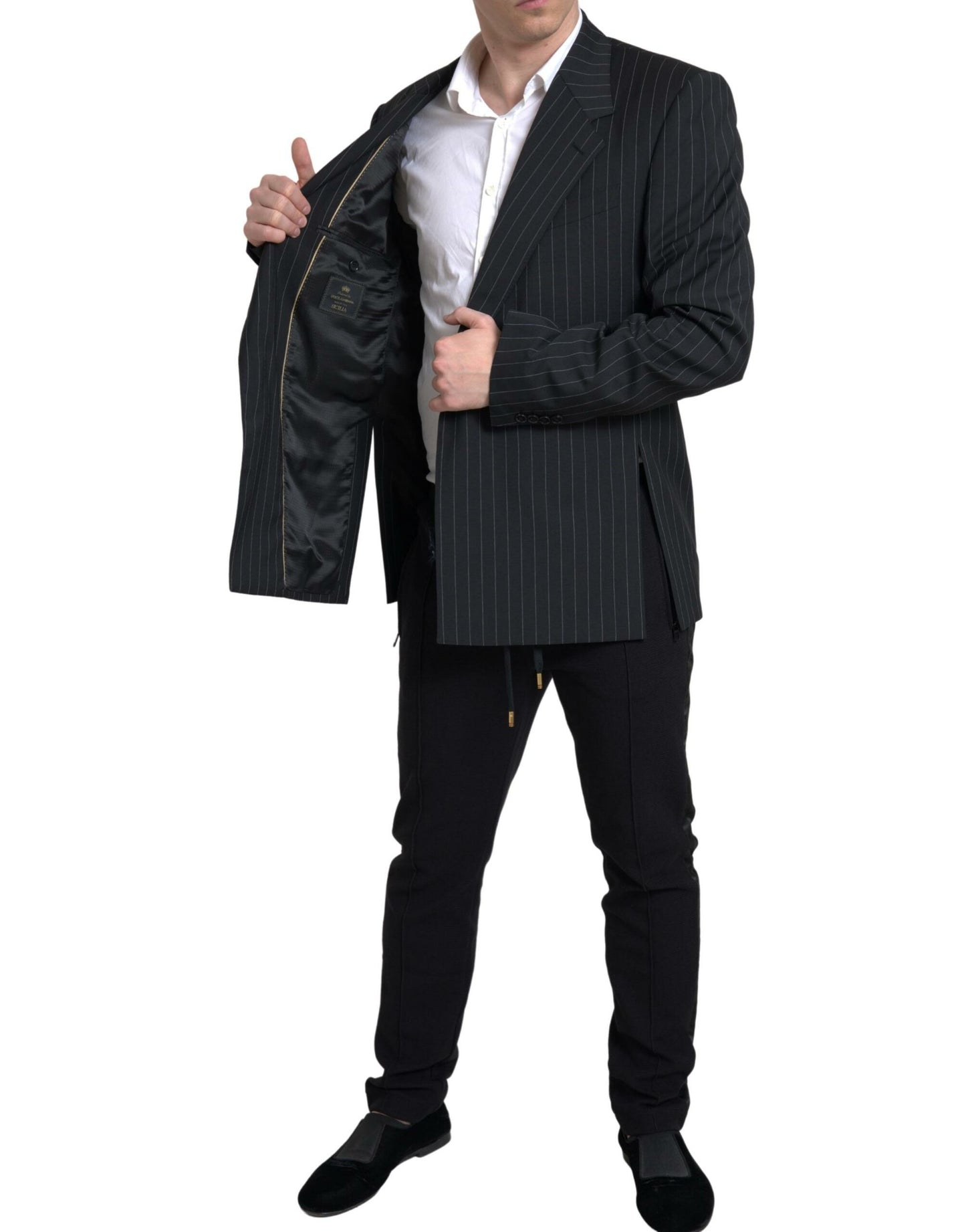 Dolce & Gabbana – Einreihiger SICILIA-Blazer mit schwarzen Streifen
