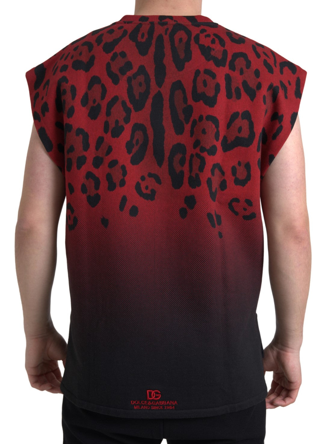 Dolce & Gabbana – Ärmelloses Tank-T-Shirt aus Baumwolle mit rotem Leopardenmuster