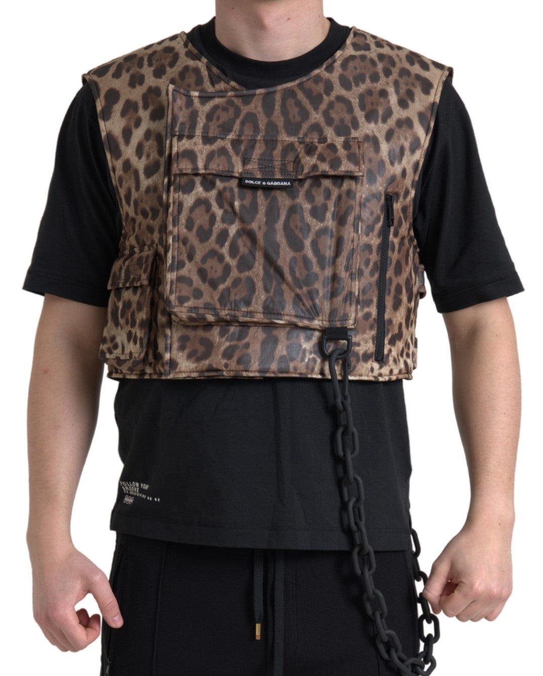 Dolce & Gabbana Braune ärmellose Sportbekleidung aus Seide mit Leopardenmuster