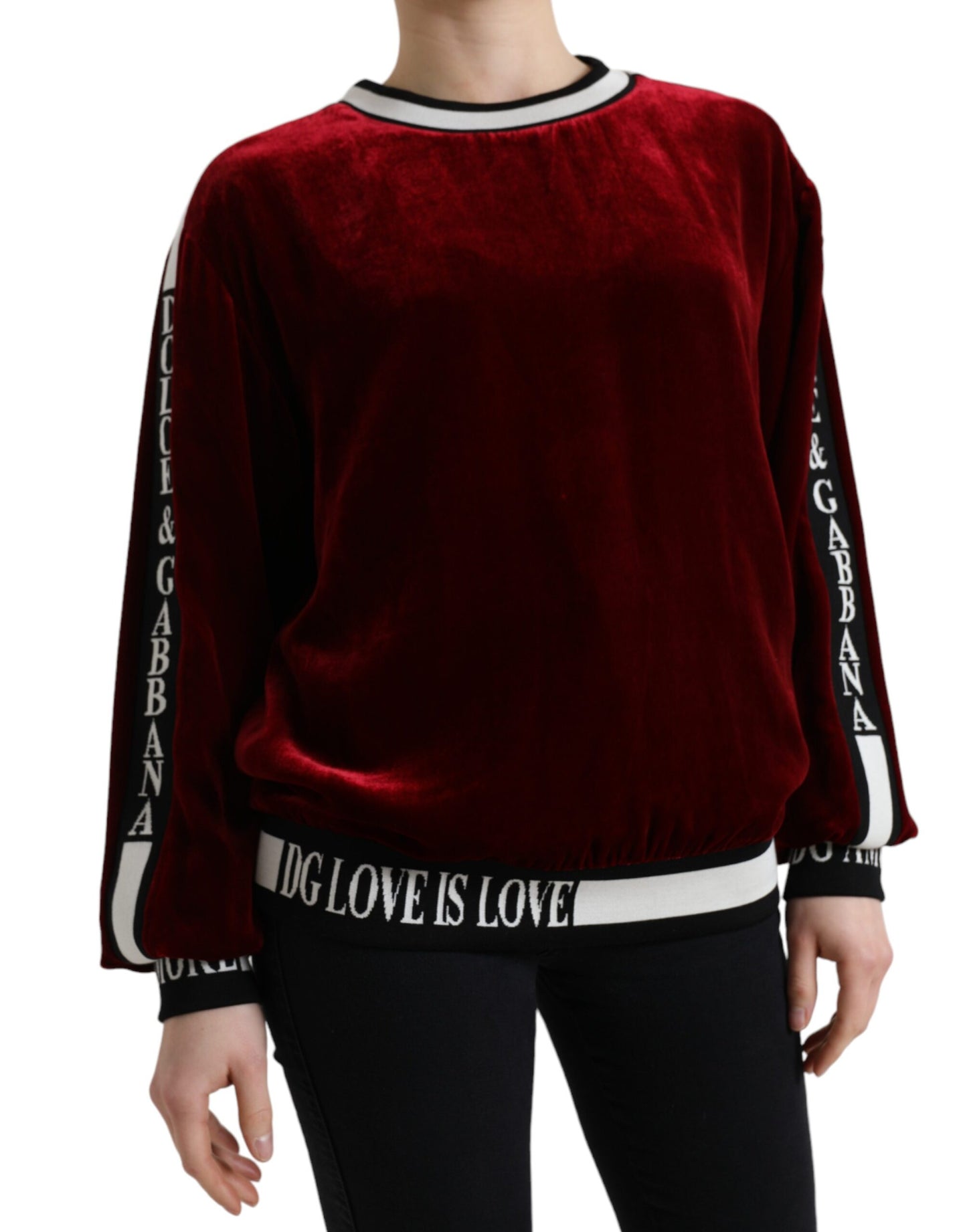 Dolce & Gabbana Bordeaux Samtpullover mit Rundhalsausschnitt