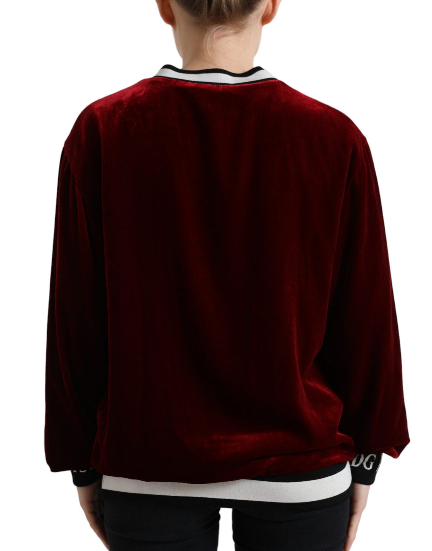 Dolce & Gabbana Bordeaux Samtpullover mit Rundhalsausschnitt