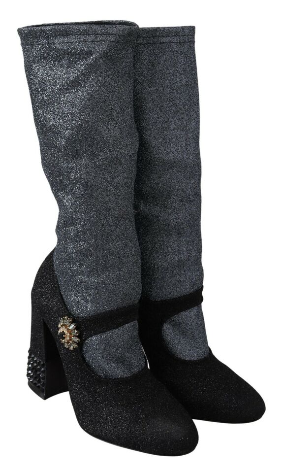 Dolce & Gabbana – Mary Janes-Stiefeletten mit schwarzem Kristall
