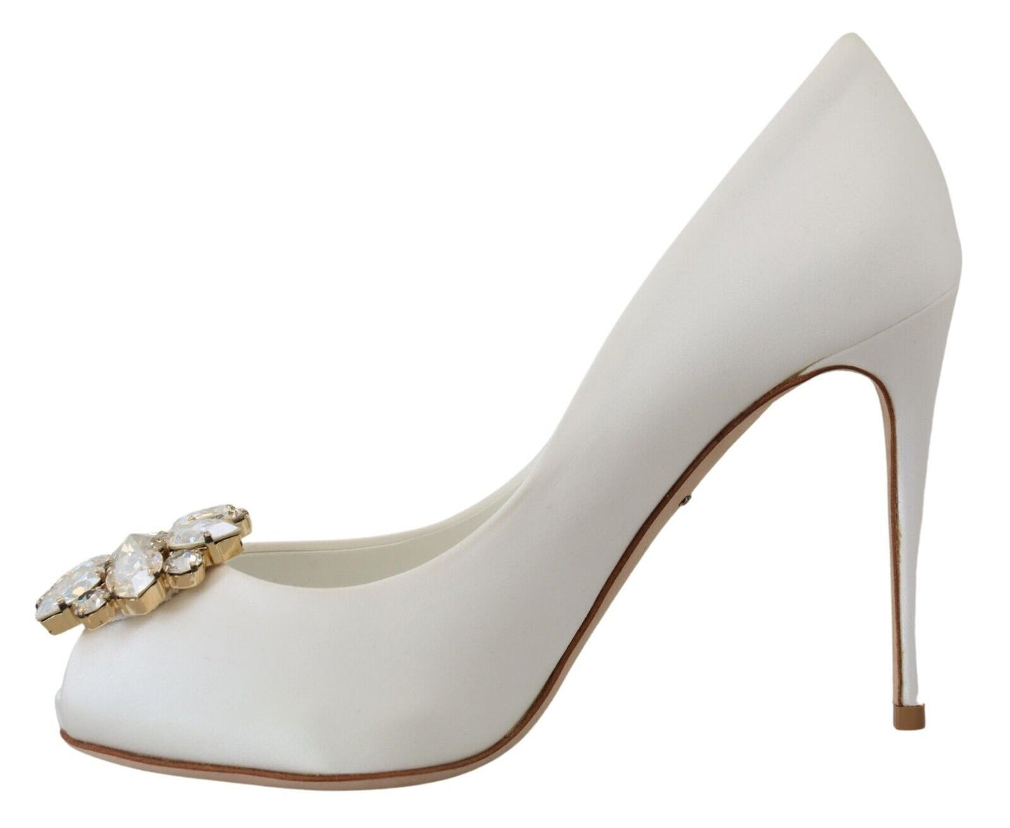 Dolce & Gabbana – Satin-Pumps mit Peeptoe-Absatz und weißen Kristallen