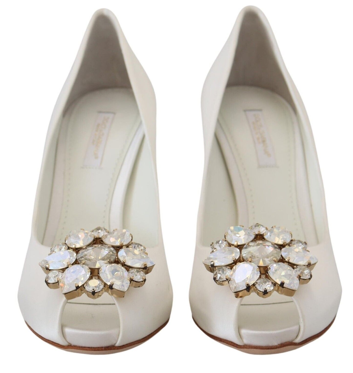 Dolce & Gabbana – Satin-Pumps mit Peeptoe-Absatz und weißen Kristallen