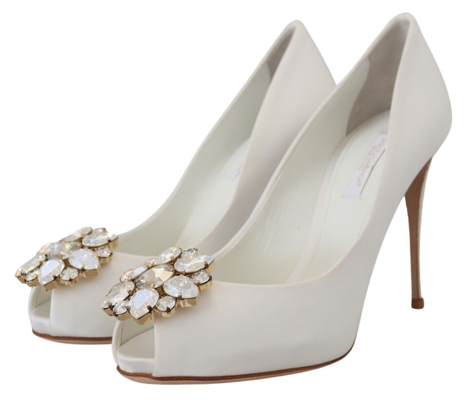Dolce & Gabbana – Satin-Pumps mit Peeptoe-Absatz und weißen Kristallen