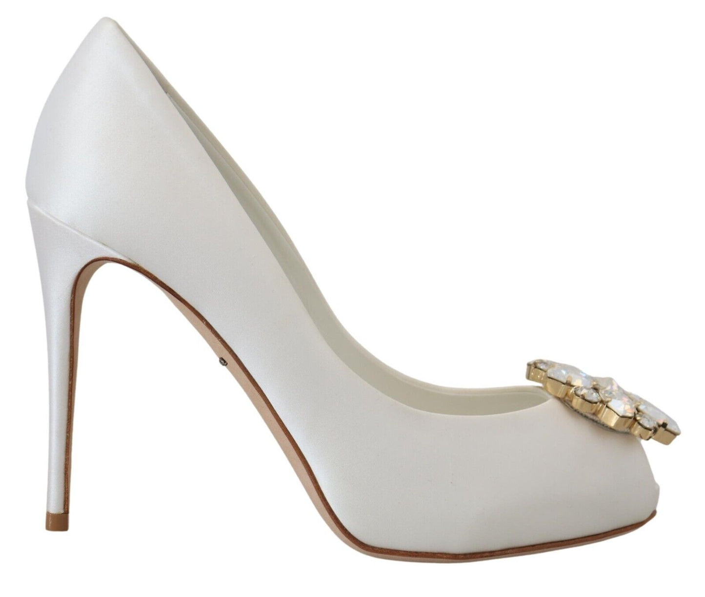 Dolce & Gabbana – Satin-Pumps mit Peeptoe-Absatz und weißen Kristallen