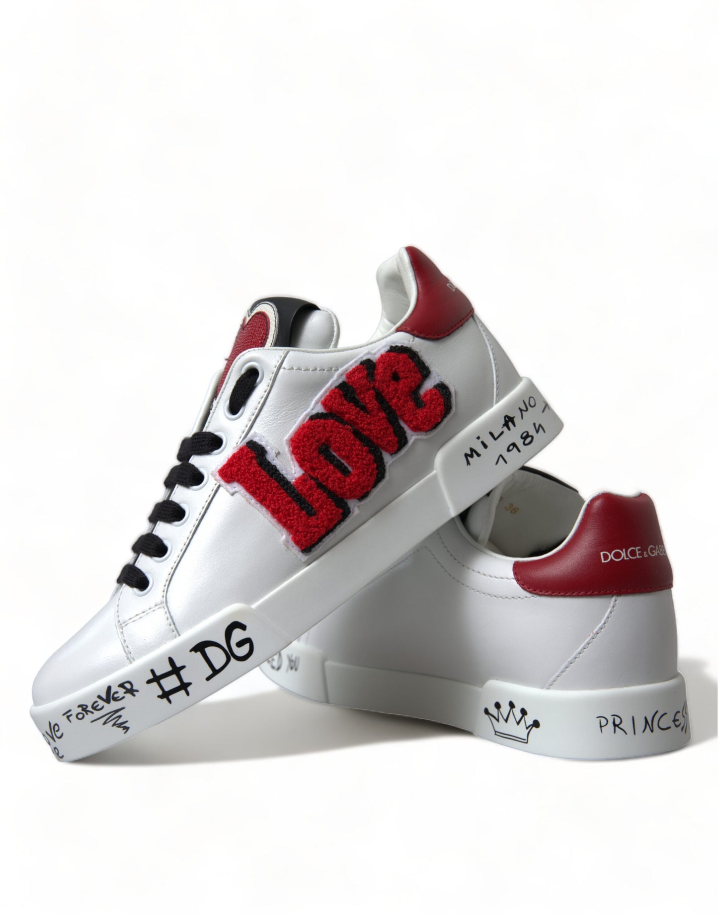 Dolce & Gabbana – Klassische Portofino-Sneaker in Weiß mit Love-Patch