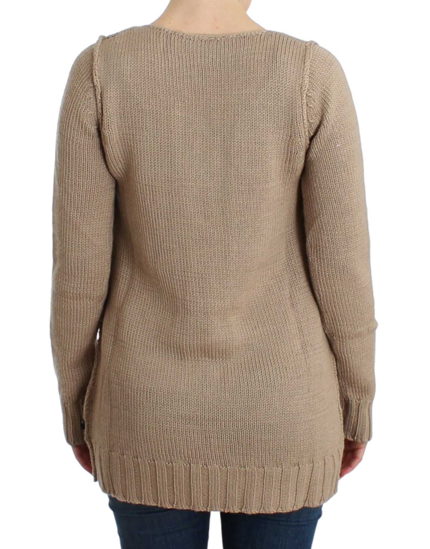Cavalli Beigefarbener Strickpullover aus Wolle