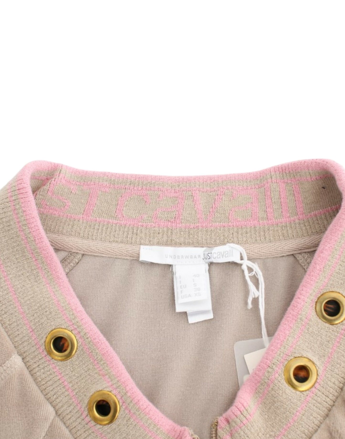Cavalli – Beigefarbener Samtpullover mit Reißverschluss