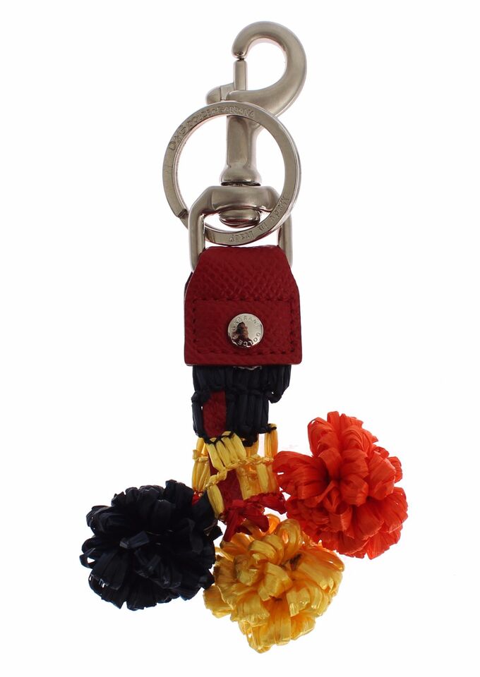Dolce & Gabbana – Schlüsselanhänger mit mehrfarbiger Raffia-Lederkette und Verschlussfinder