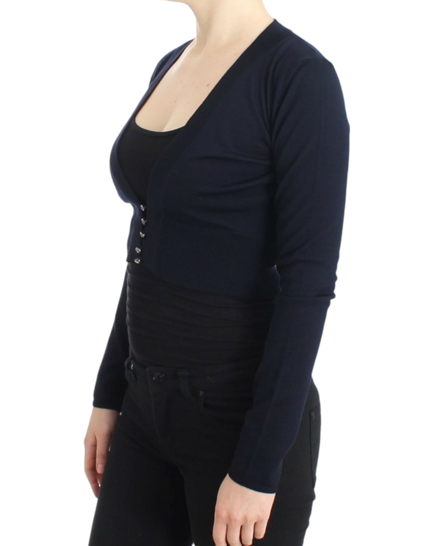 Cavalli Blaue kurze Wollstrickjacke