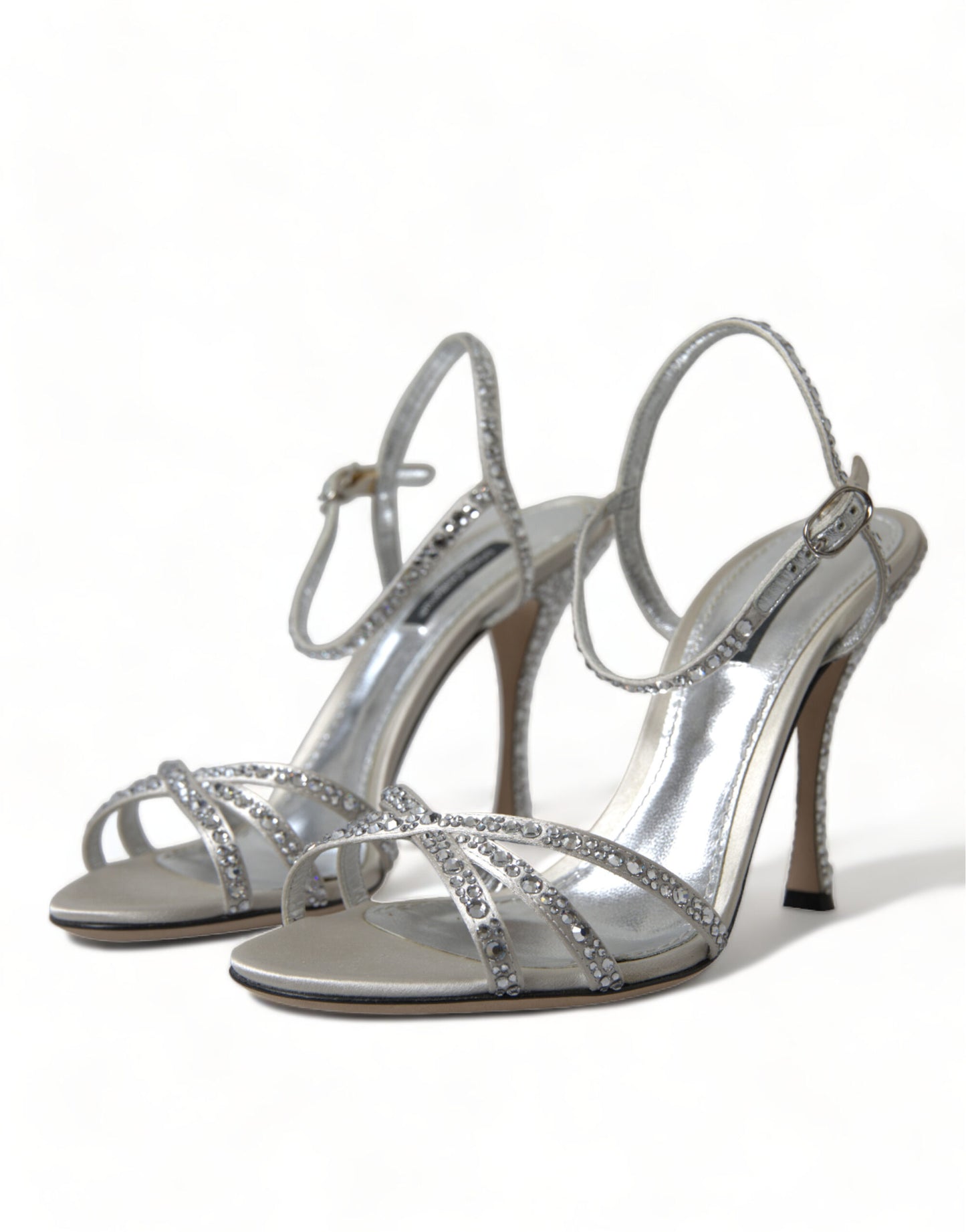 Dolce & Gabbana Silber Kristall Knöchelriemen Sandalen Schuhe
