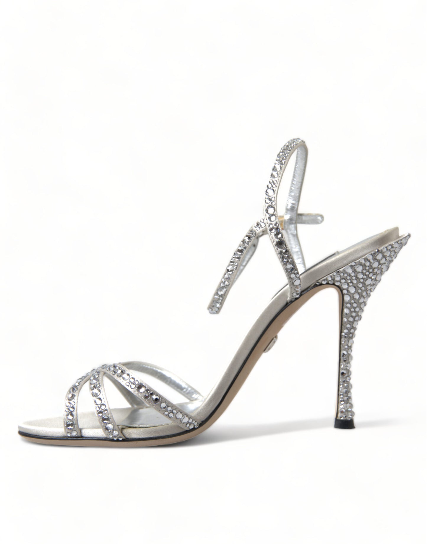 Dolce & Gabbana Silber Kristall Knöchelriemen Sandalen Schuhe