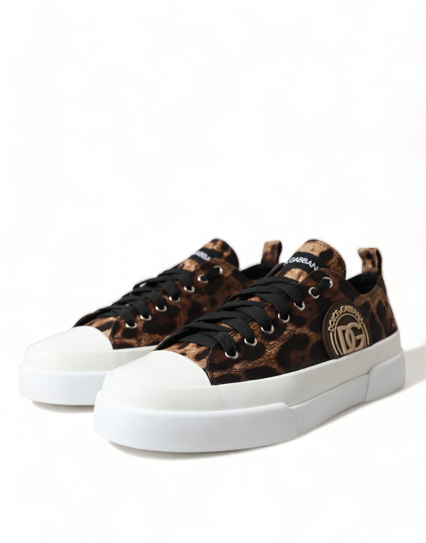 Dolce & Gabbana Braune Sneakers aus Canvas mit Leopardenmuster