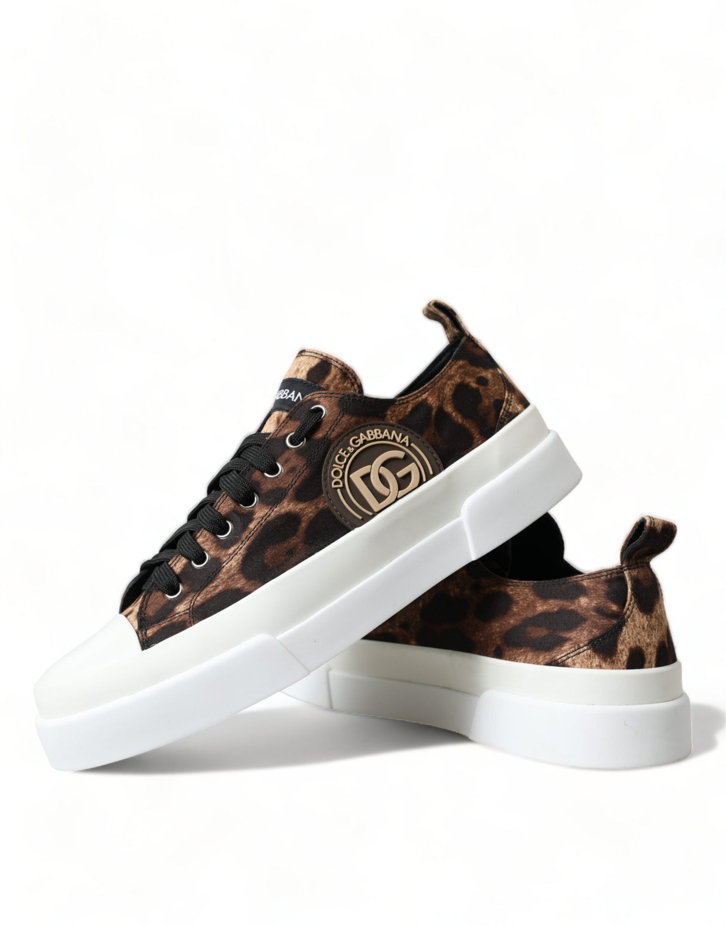 Dolce & Gabbana Braune Sneakers aus Canvas mit Leopardenmuster